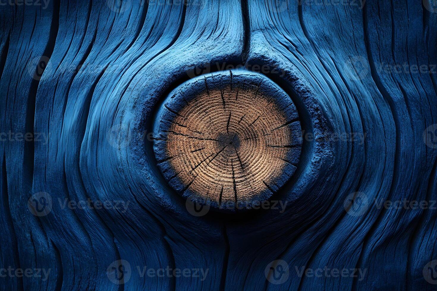 Blue Textured Wooden Surface with Central Knot for Nature and Design Concepts photo
