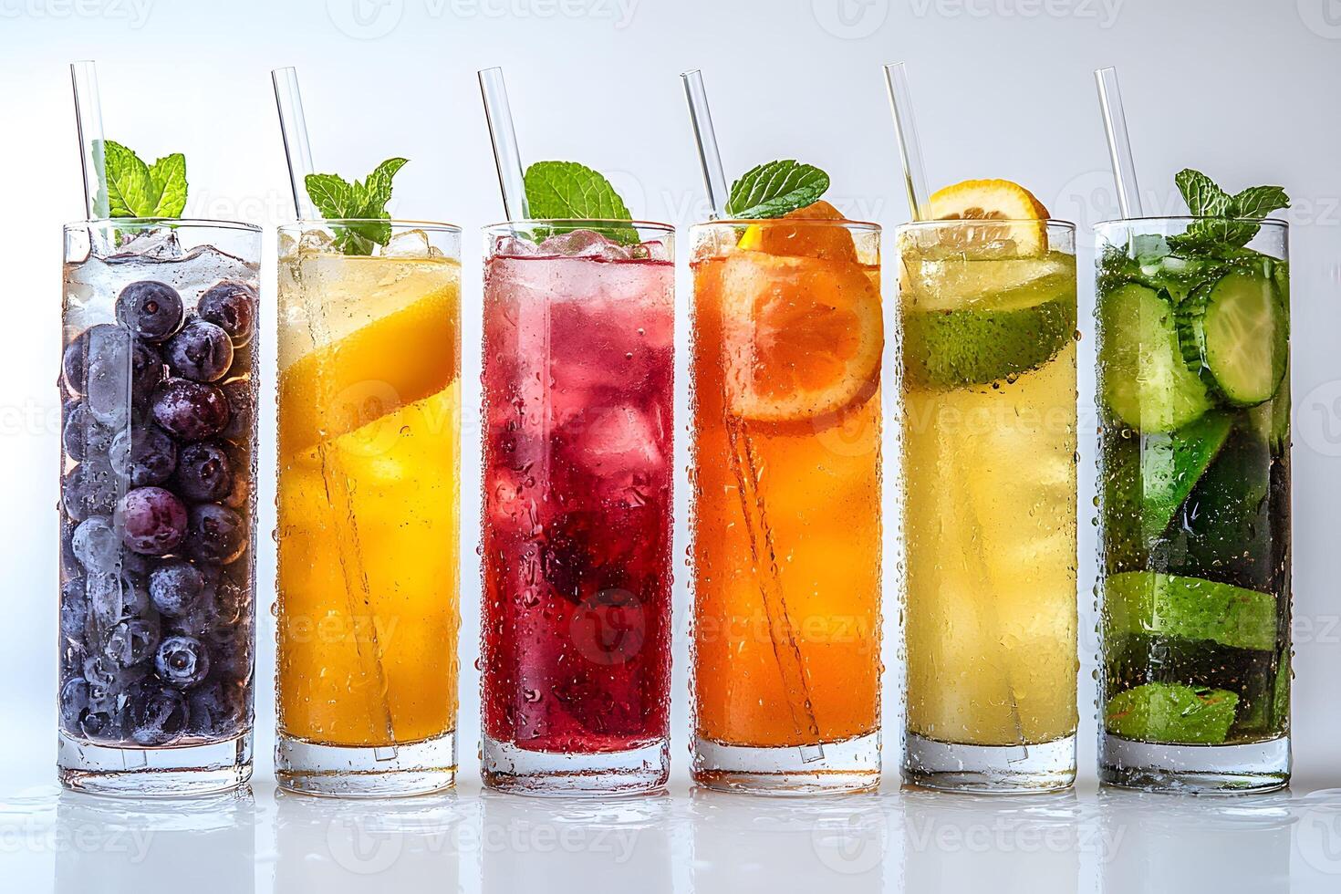 Refreshing Summer Beverages with Fresh Fruits and Mint for Vibrant Gatherings photo