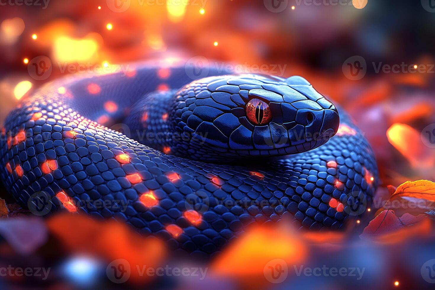 Mystical Glowing Snake in Autumn Leaves for Fantasy Design and Nature Themes photo