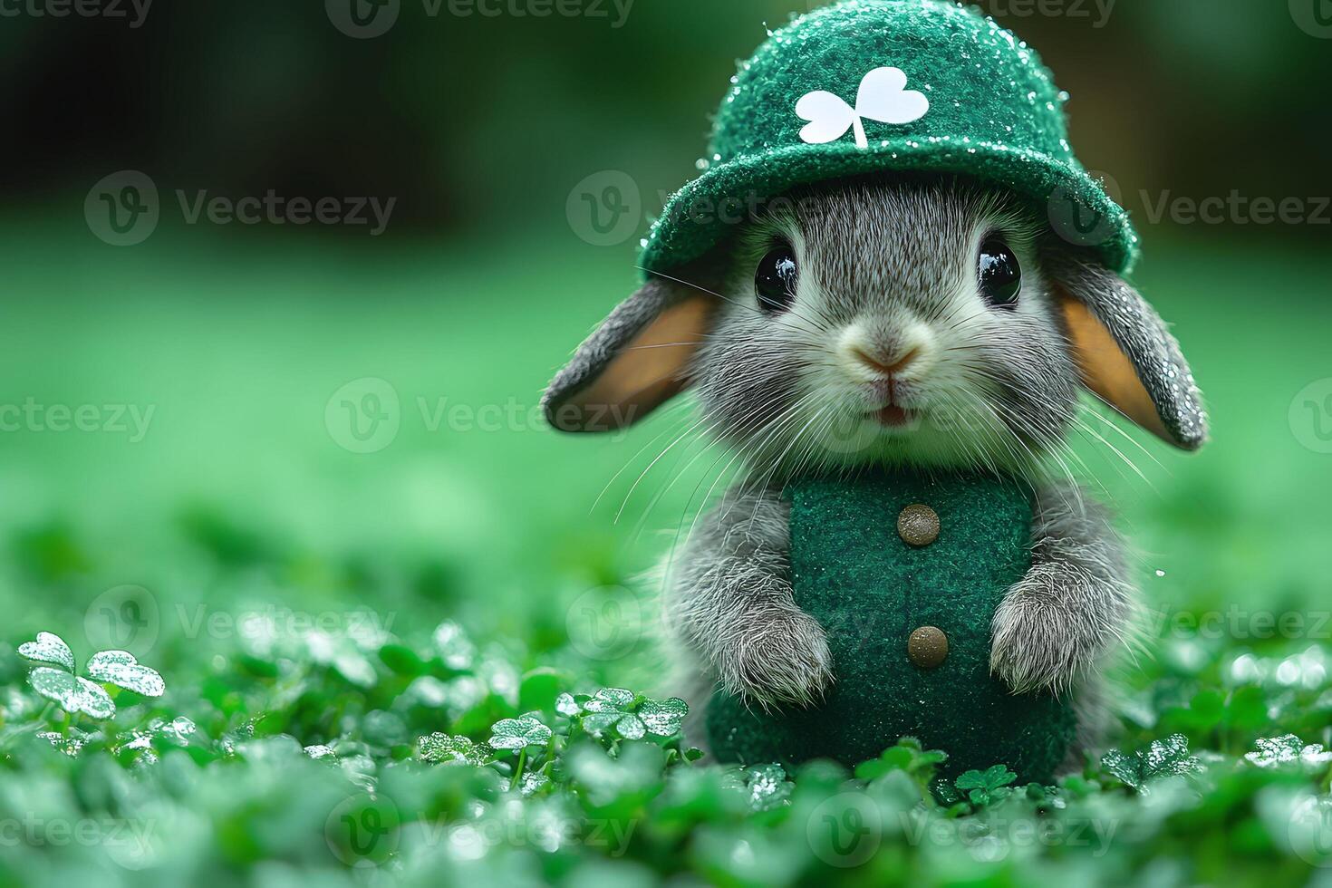 Adorable Bunny in Shamrock Outfit for St. Patrick's Day Greeting Card Design photo