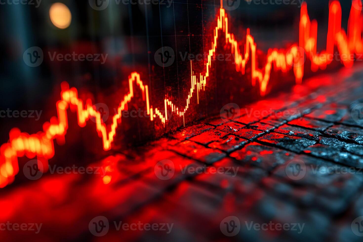 Financial Market Volatility Concept with Red Line Graph on Brick Surface photo