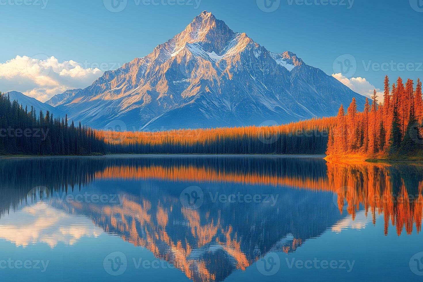 Majestic Mountain Reflection at Sunrise in Serene Natural Landscape photo