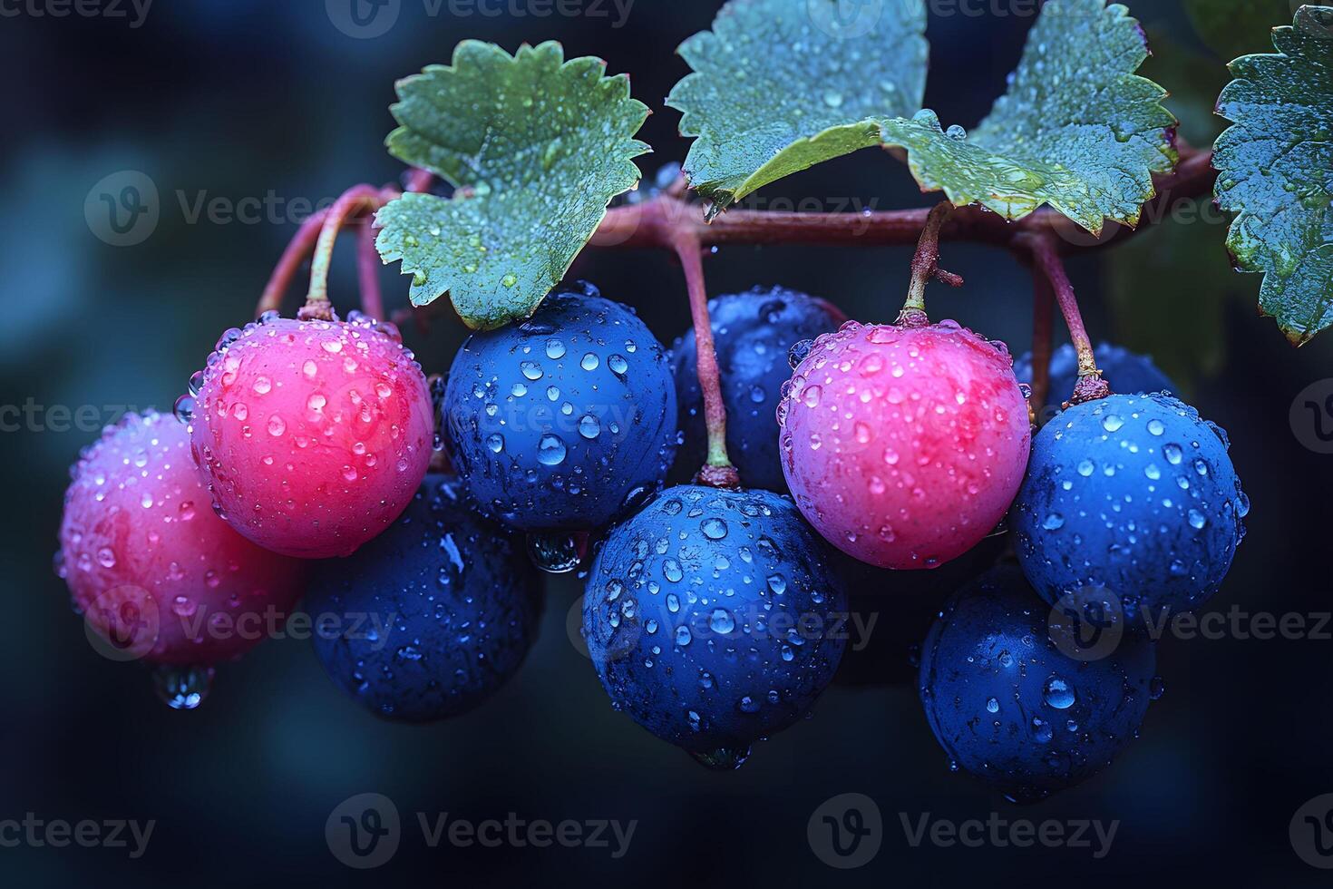 Vibrant Berries with Dew on Vine Nature's Fresh Bounty for Organic Produce Designs photo