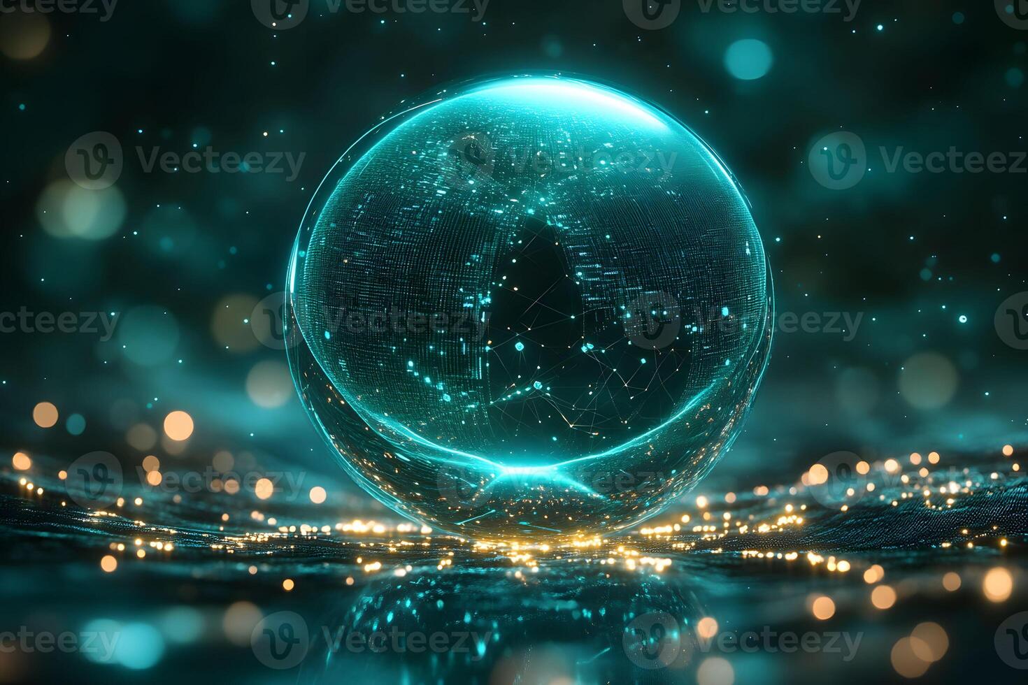 Futuristic Digital Sphere with Glowing Network on Abstract Background photo