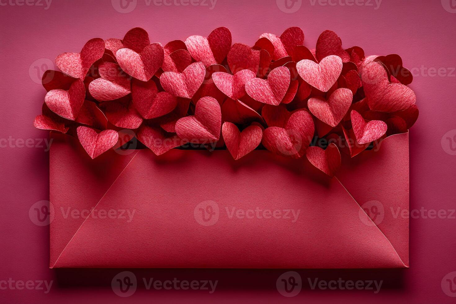 Valentine's Day Card with Red Paper Hearts in Envelope for Romantic Greetings photo