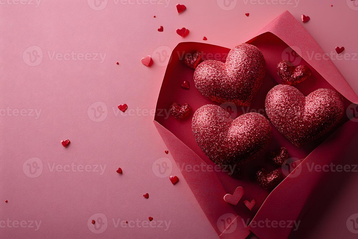 Glittery Red Hearts in Envelope - Valentine's Day Love and Romance Concept for Cards and Posters photo