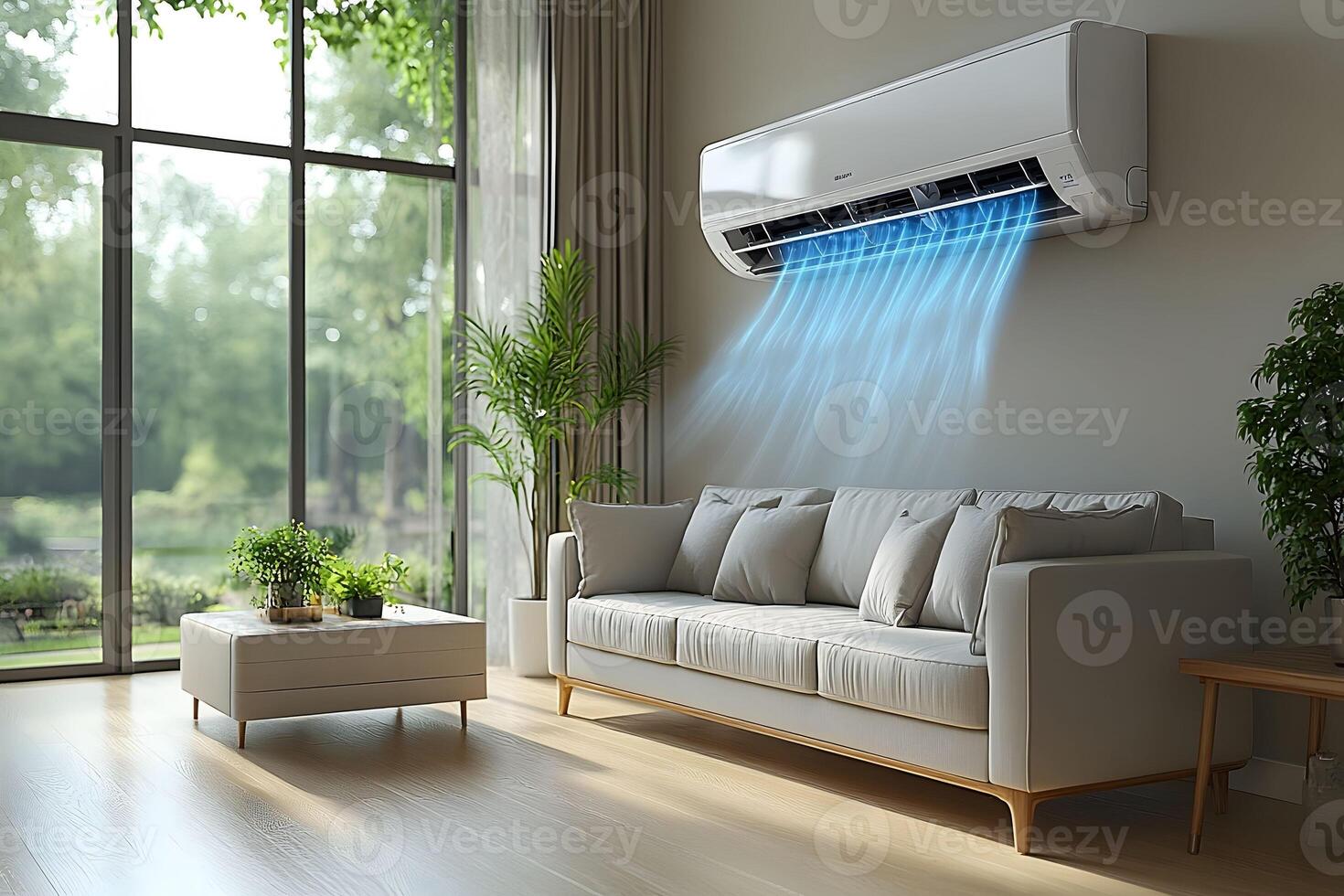 Modern Living Room with Air Conditioning and Cozy Sofa for Ultimate Comfort photo