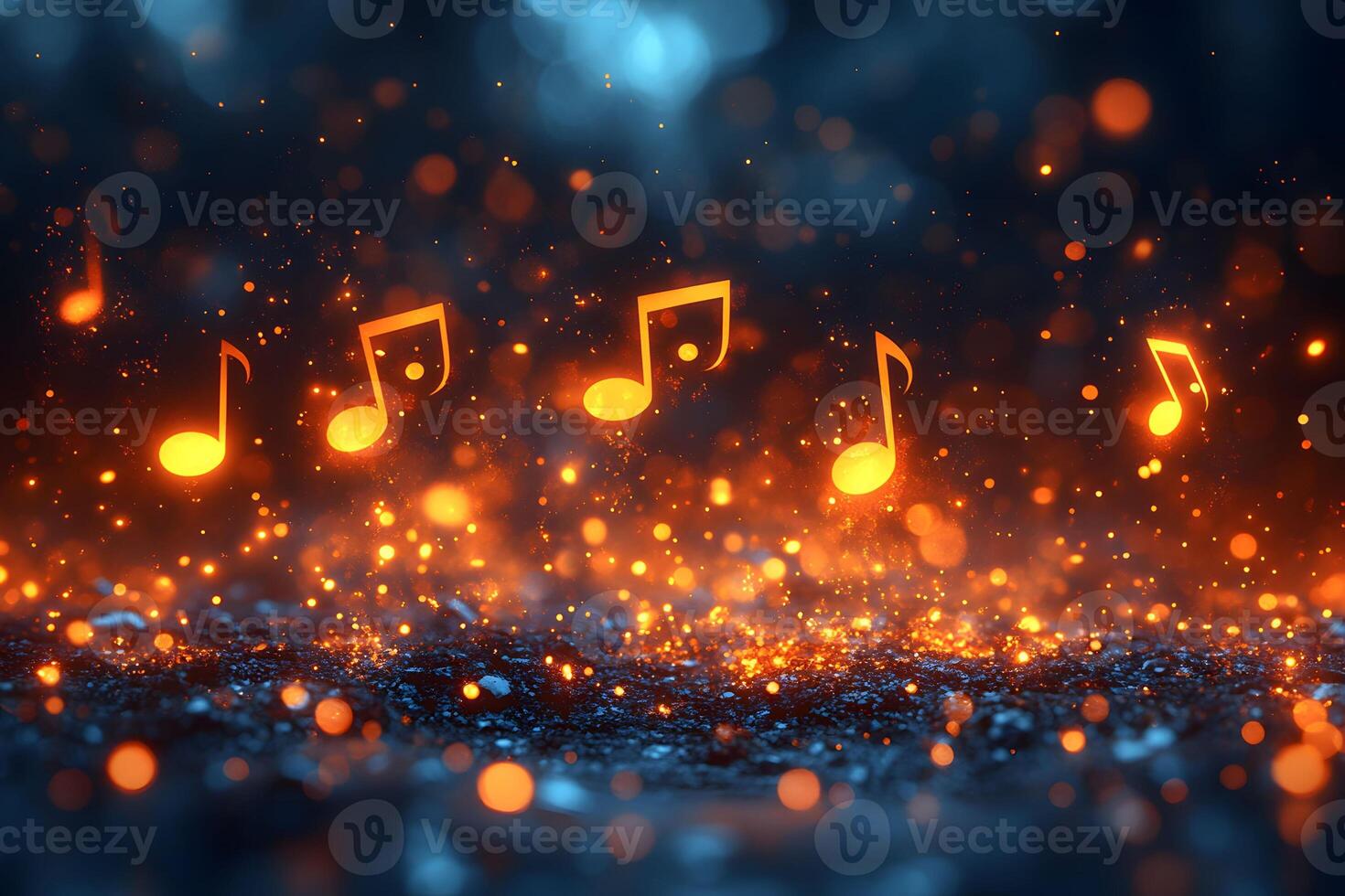Glowing Musical Notes in Bokeh Background for Creative Music Design photo