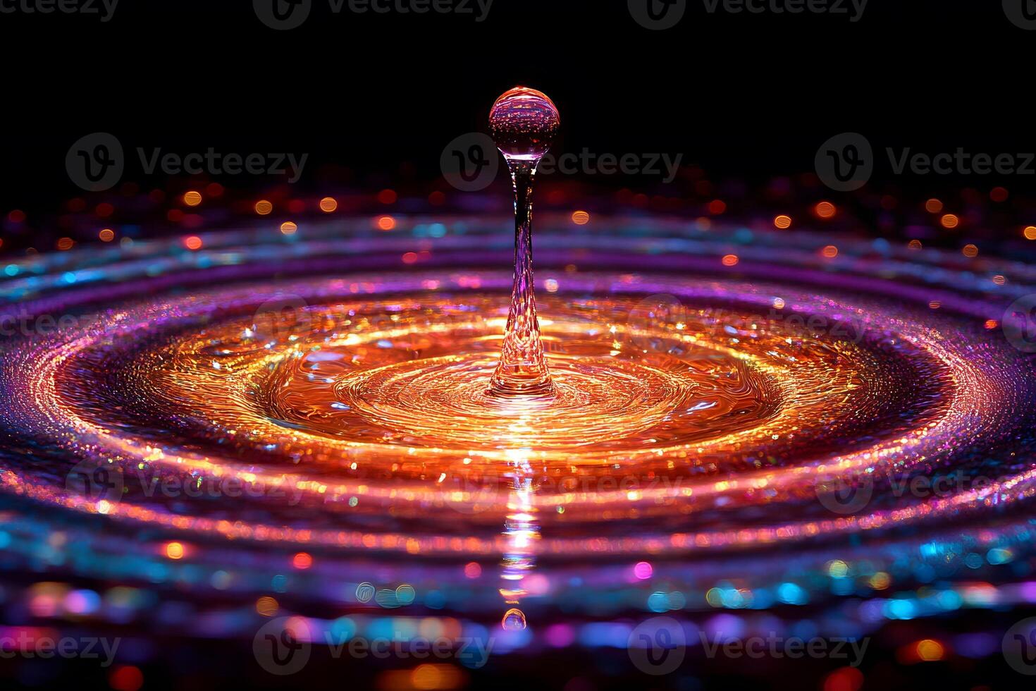 Colorful Water Drop Impact with Vibrant Ripple Effect for Abstract Design photo