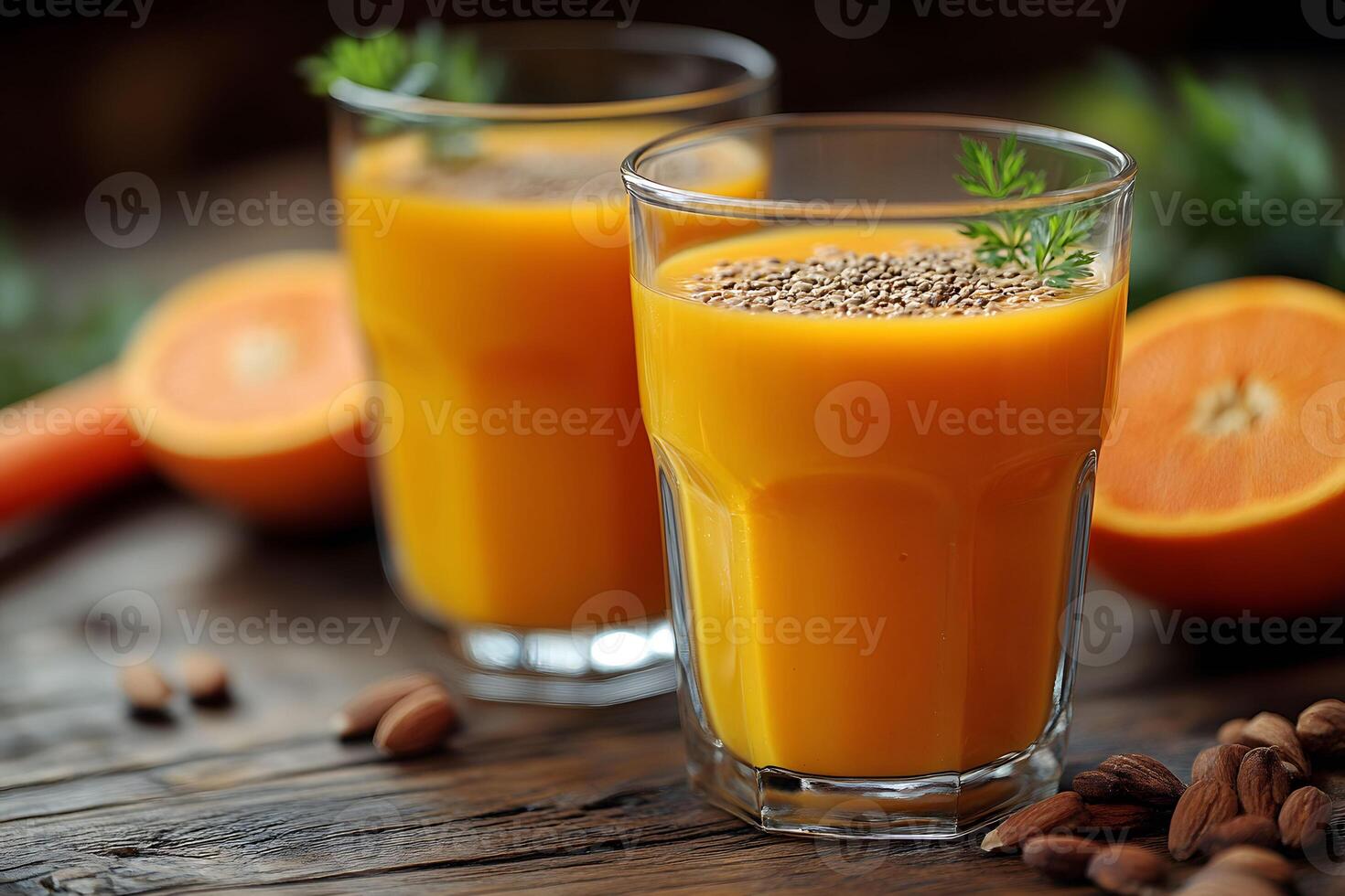 Fresh Carrot Orange Juice with Seeds and Almonds for a Healthy Boost photo