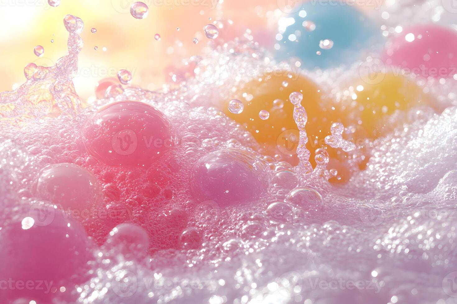 Pastel Bubbles and Colorful Spheres in Dreamy Foamy Scene for Spring Decor and Design photo