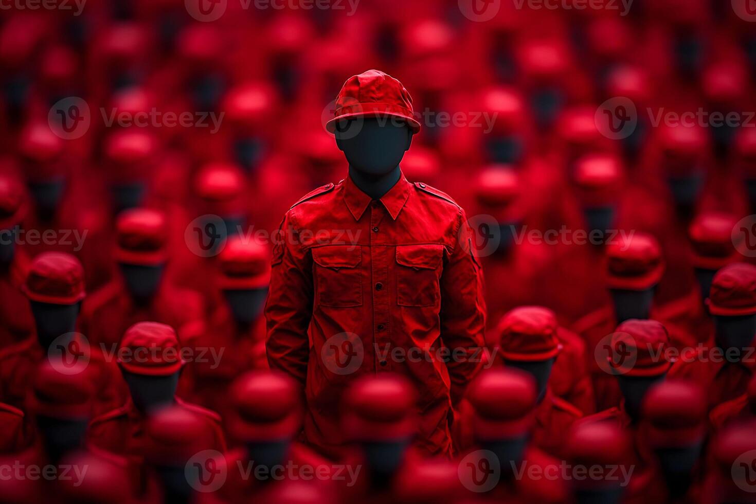 Individuality vs Conformity Highlighted Figure in Uniform Amongst Crowd photo