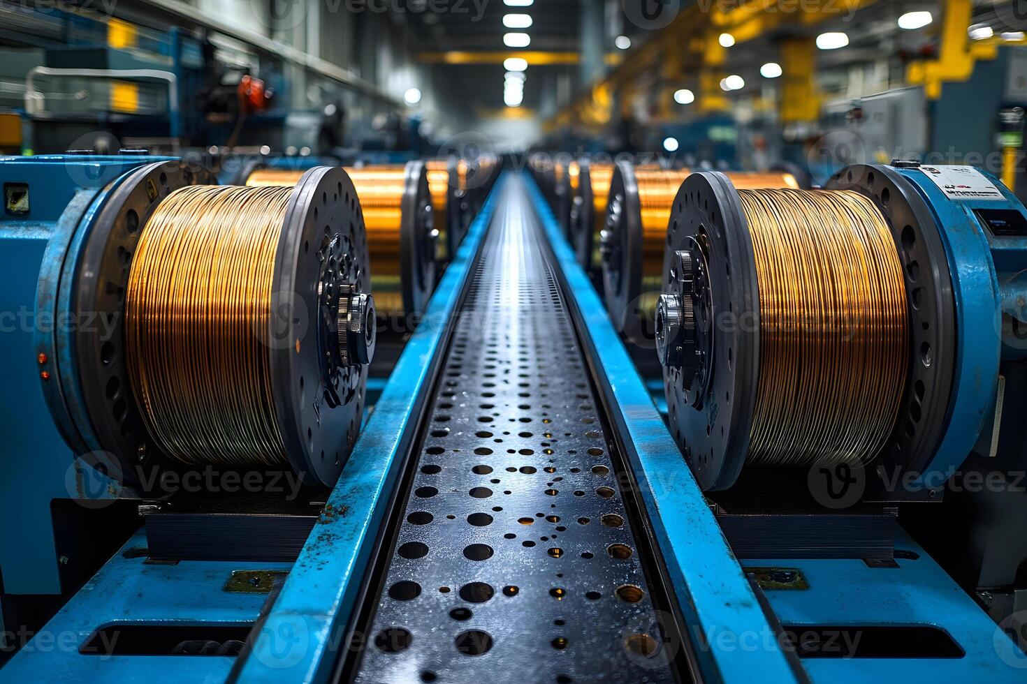 Industrial Wire Spools in Modern Factory Setting for Manufacturing and Production photo