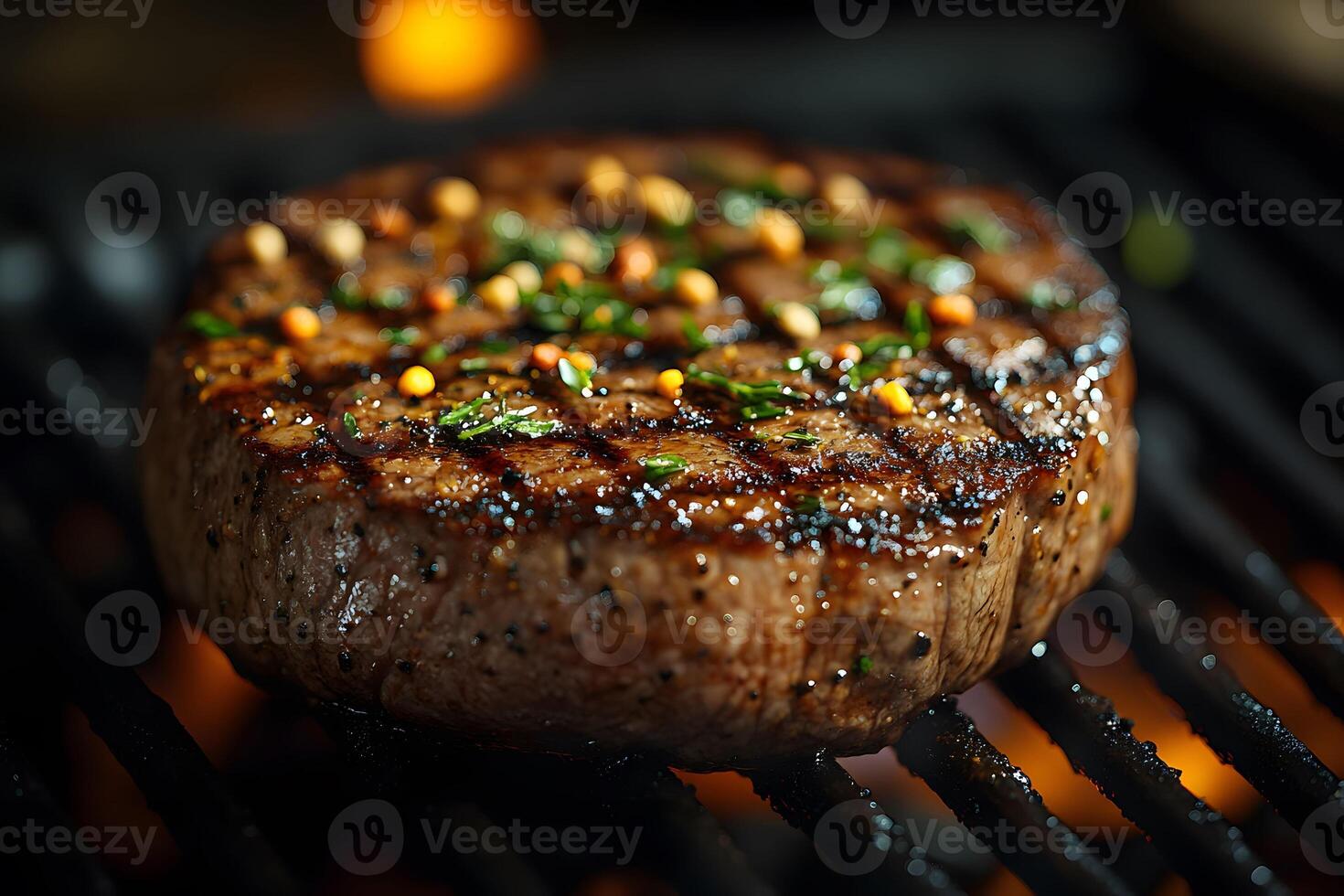 Grilled Gourmet Steak with Herbs and Pine Nuts on Charcoal Grill - Culinary Art for Feast Celebration photo