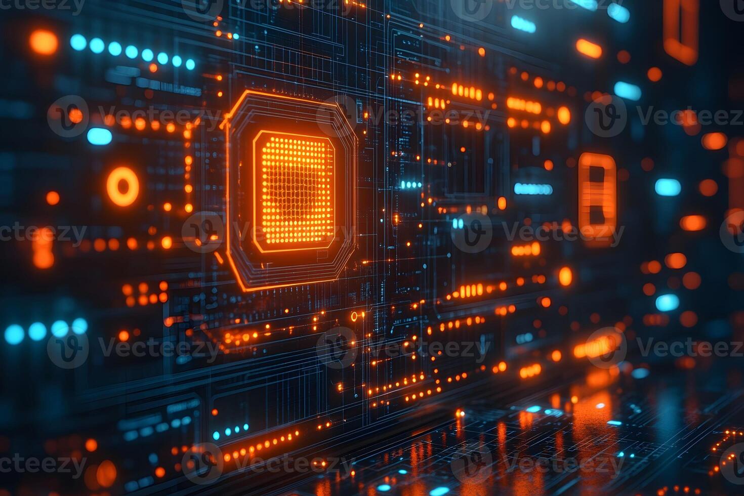 Futuristic Orange Circuit Board Technology for Innovation and Design Projects photo