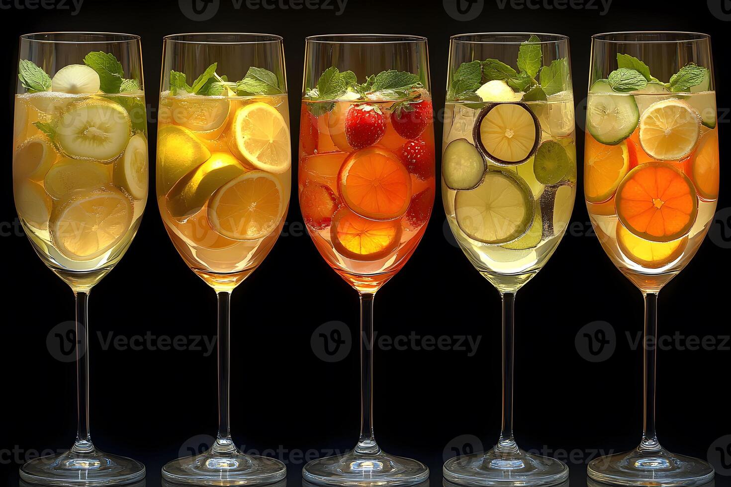 Refreshing Summer Drink Selection with Fruit Garnishes for Celebrations and Events photo