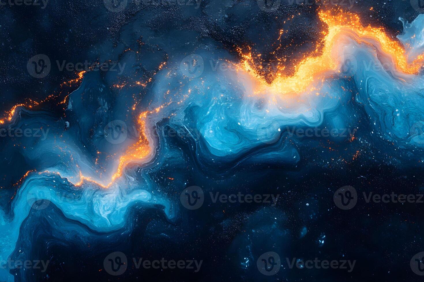 Abstract Cosmic Waves with Glowing Orange and Blue Swirls - Ideal for Art Prints and Design photo