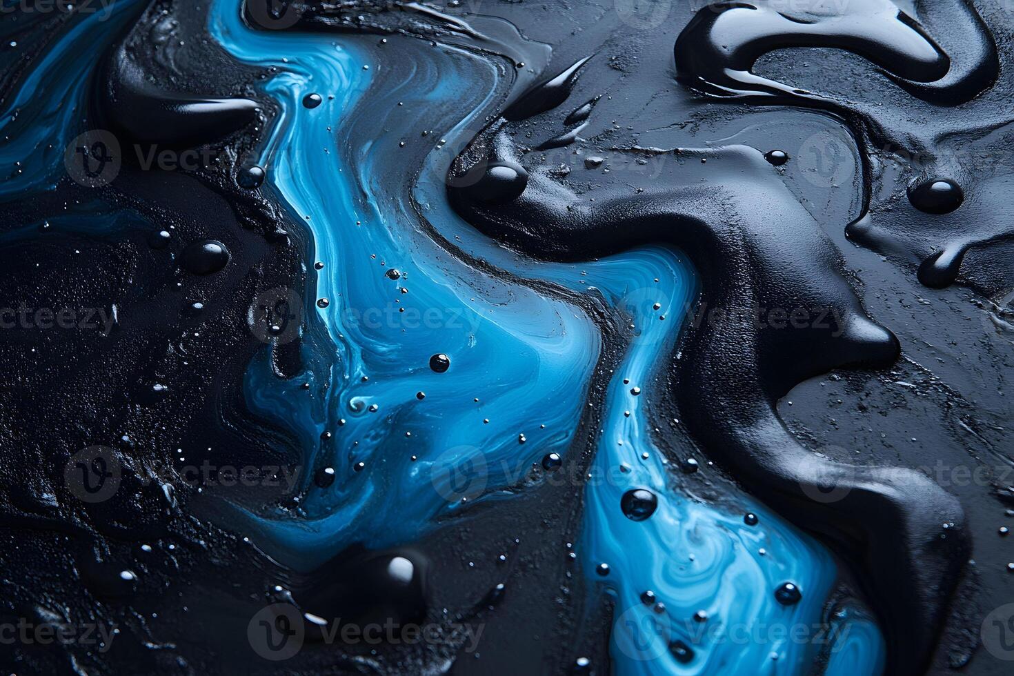 Abstract Artistic Fluid Flow with Blue and Black Swirls for Creative Design photo