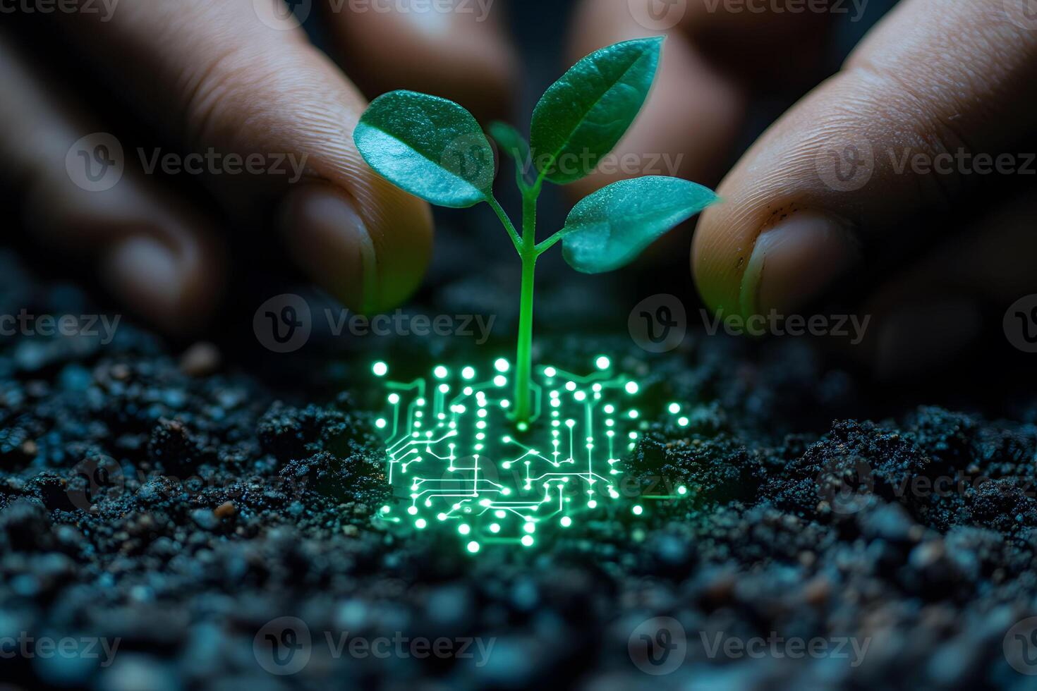 Technology and Nature Fusion Digital Growth Concept for Environmental Innovation and Sustainability photo