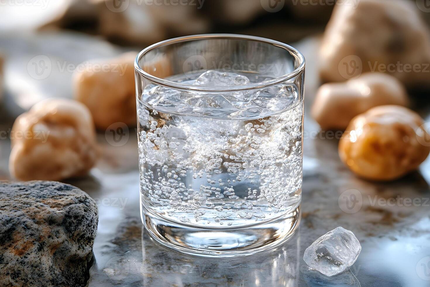 Refreshing Sparkling Water with Ice in a Glass - Ideal for Beverage Design and Creative Concepts photo