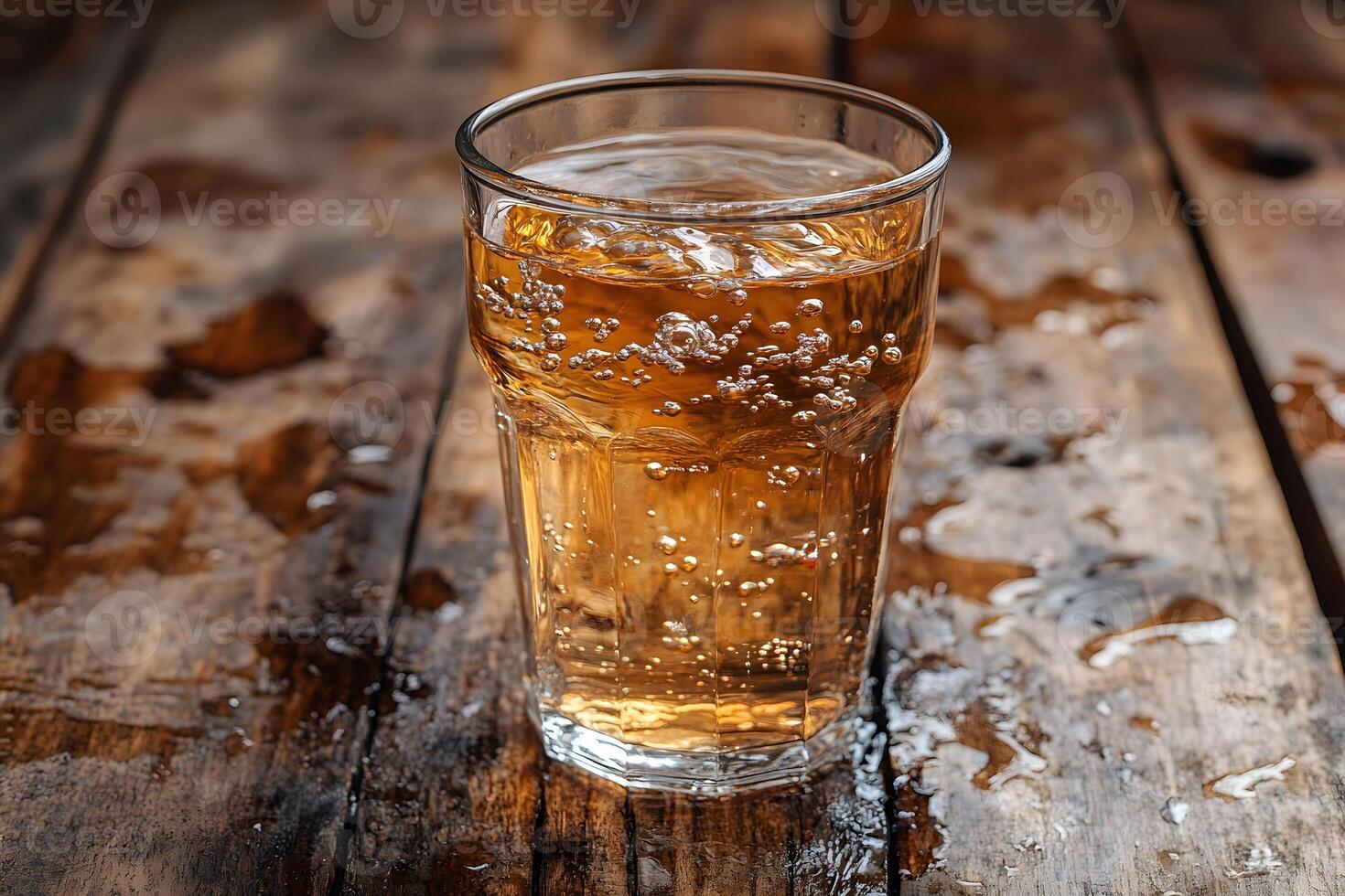 Refreshing Glass of Sparkling Beverage on Rustic Wooden Table for Drink Concept Design photo
