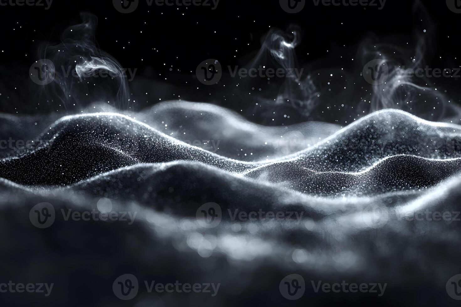 Mystical Abstract Landscape of Glowing Smoke and Dust Particles for Creative Design photo