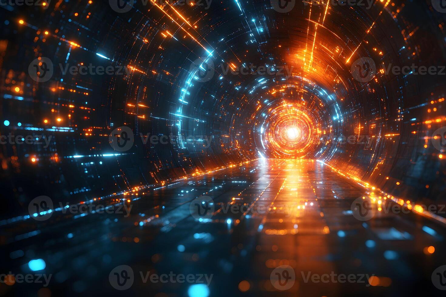 Futuristic Tunnel with Glowing Lights for Sci-Fi and Technology Designs photo