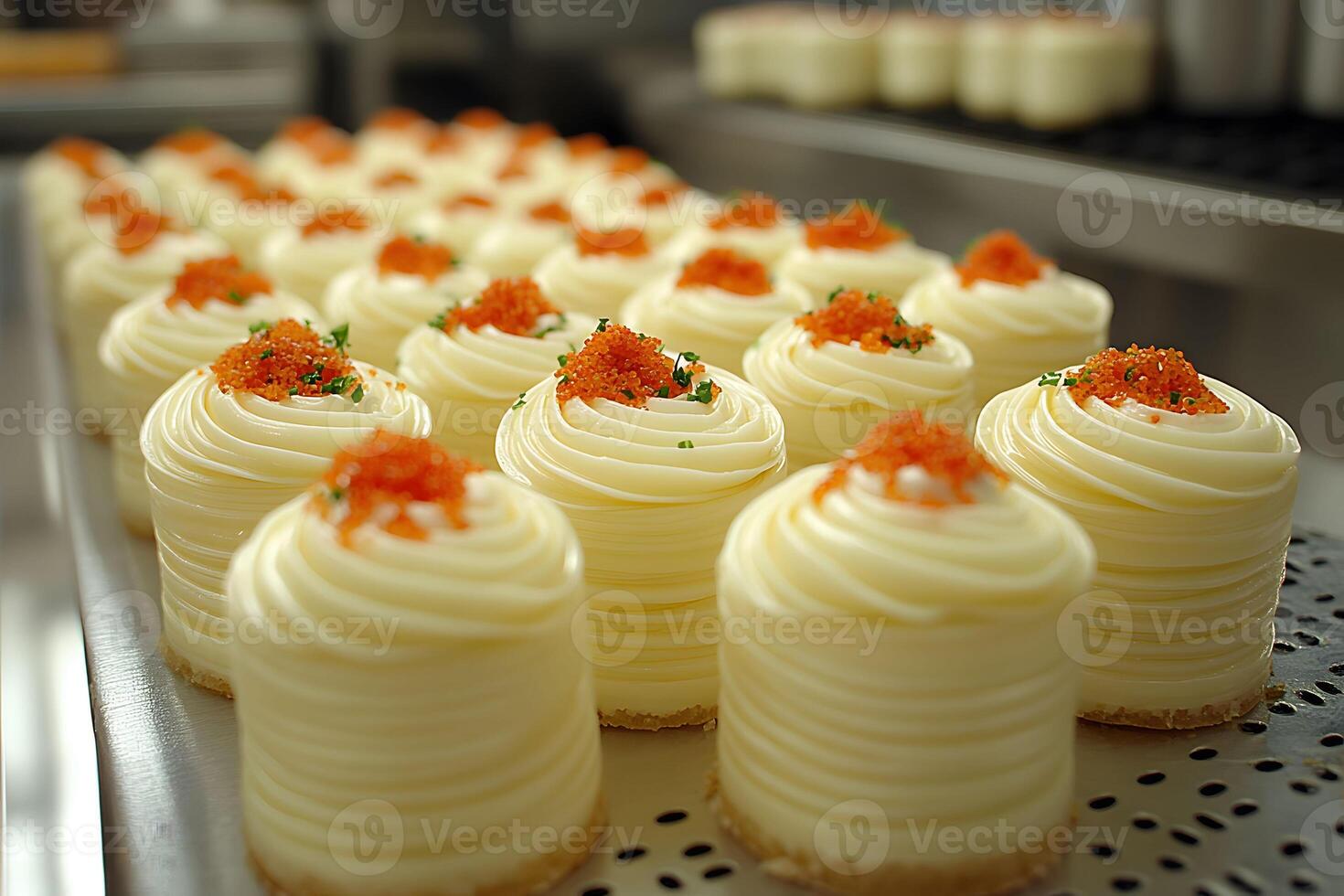 Elegant Array of Gourmet Pastries in a Professional Kitchen Setting for Culinary Enthusiasts photo