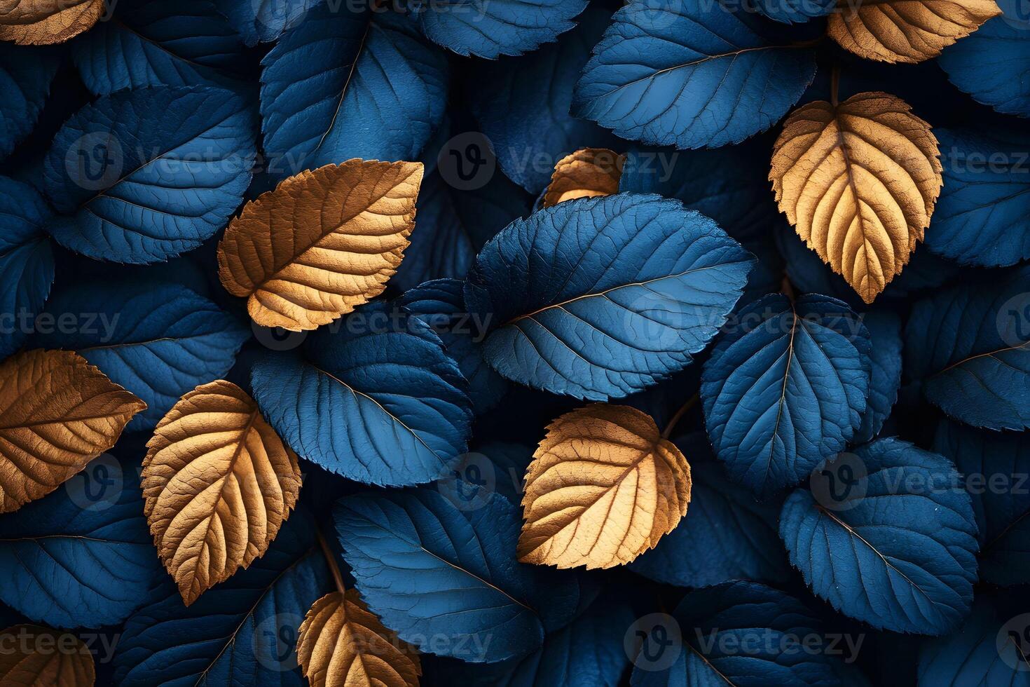 Elegant Blue and Gold Leaves Composition for Art and Design Projects photo