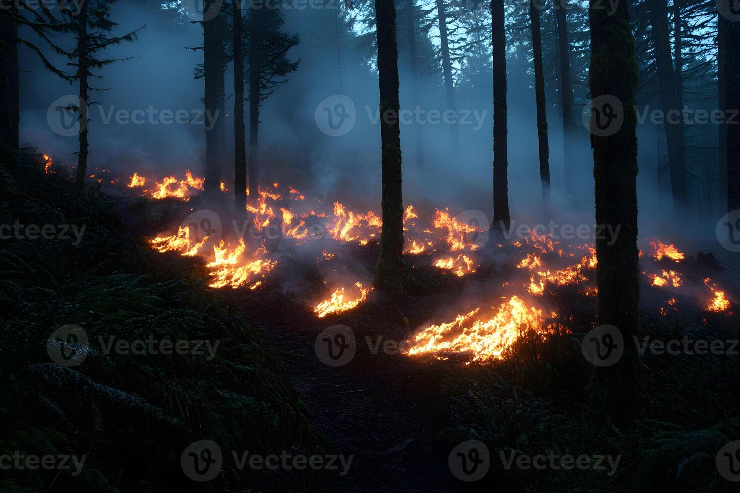 Wildfire in Forest at Dusk Environmental Impact and Conservation Highlight photo