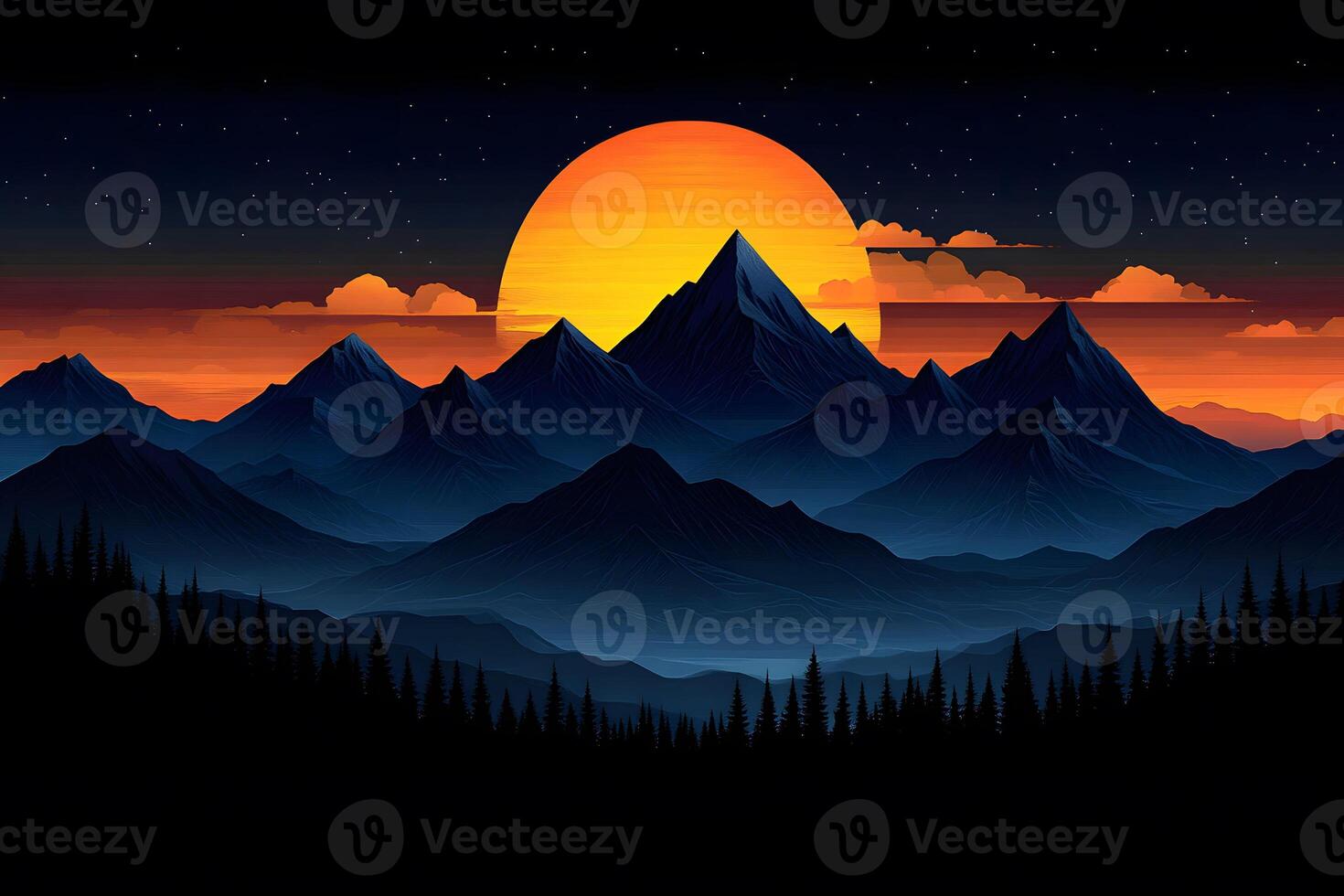 Sunset Over Majestic Mountain Range Tranquil Nature Scenery for Serenity and Inspiration photo