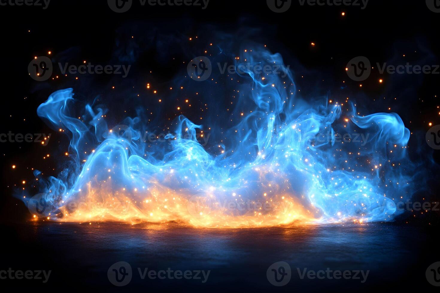 Enchanting Blue and Orange Fire Flames with Sparks for Digital Art and Design photo