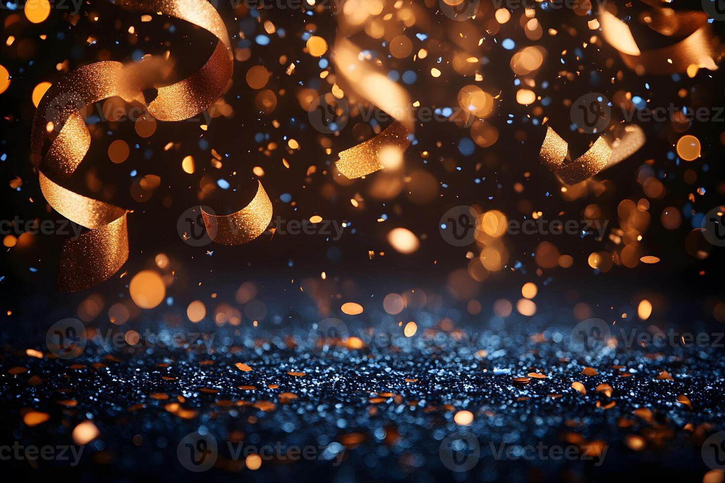 Festive Celebration with Golden Glitter and Sparkling Confetti for Party Design photo