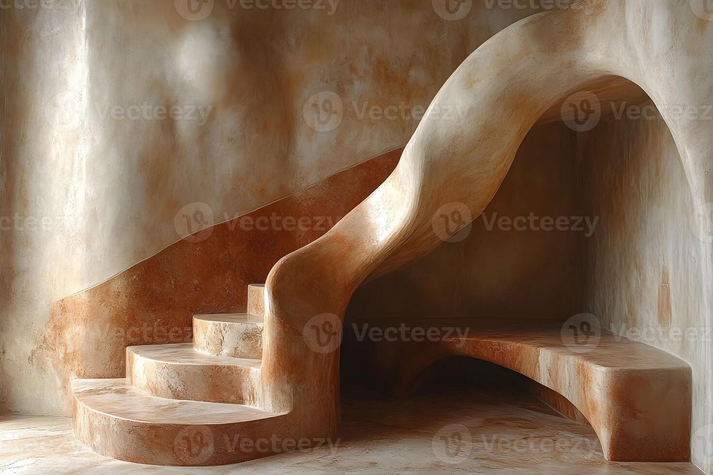 Modern Organic Architecture Sculptural Curved Staircase Design for Interior Spaces photo