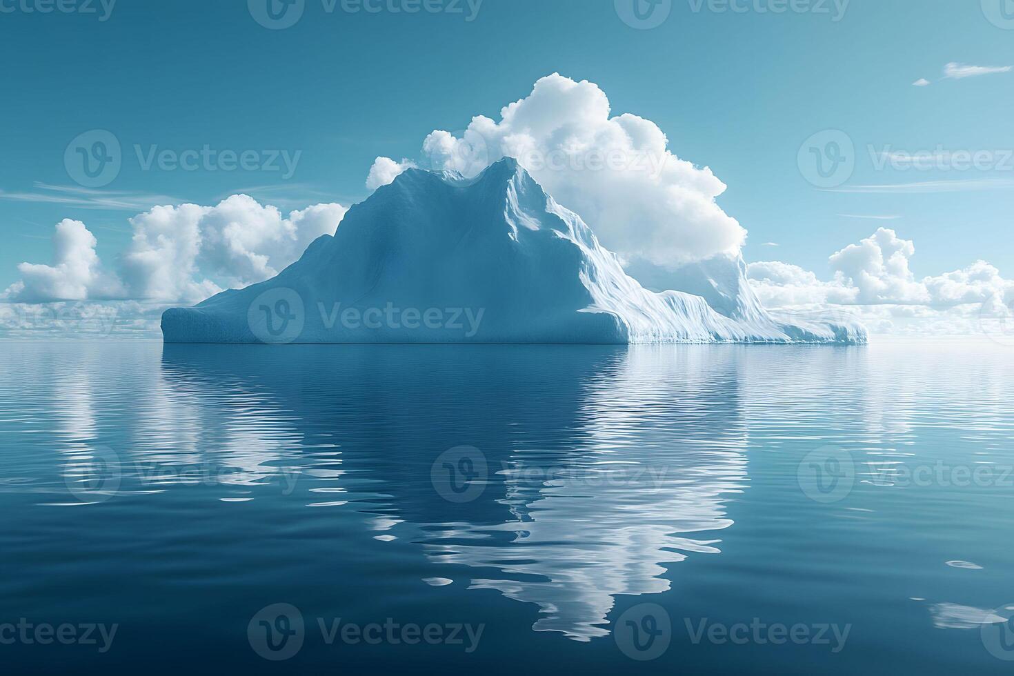 Serene Arctic Iceberg with Reflections Under Blue Sky for Nature Posters photo