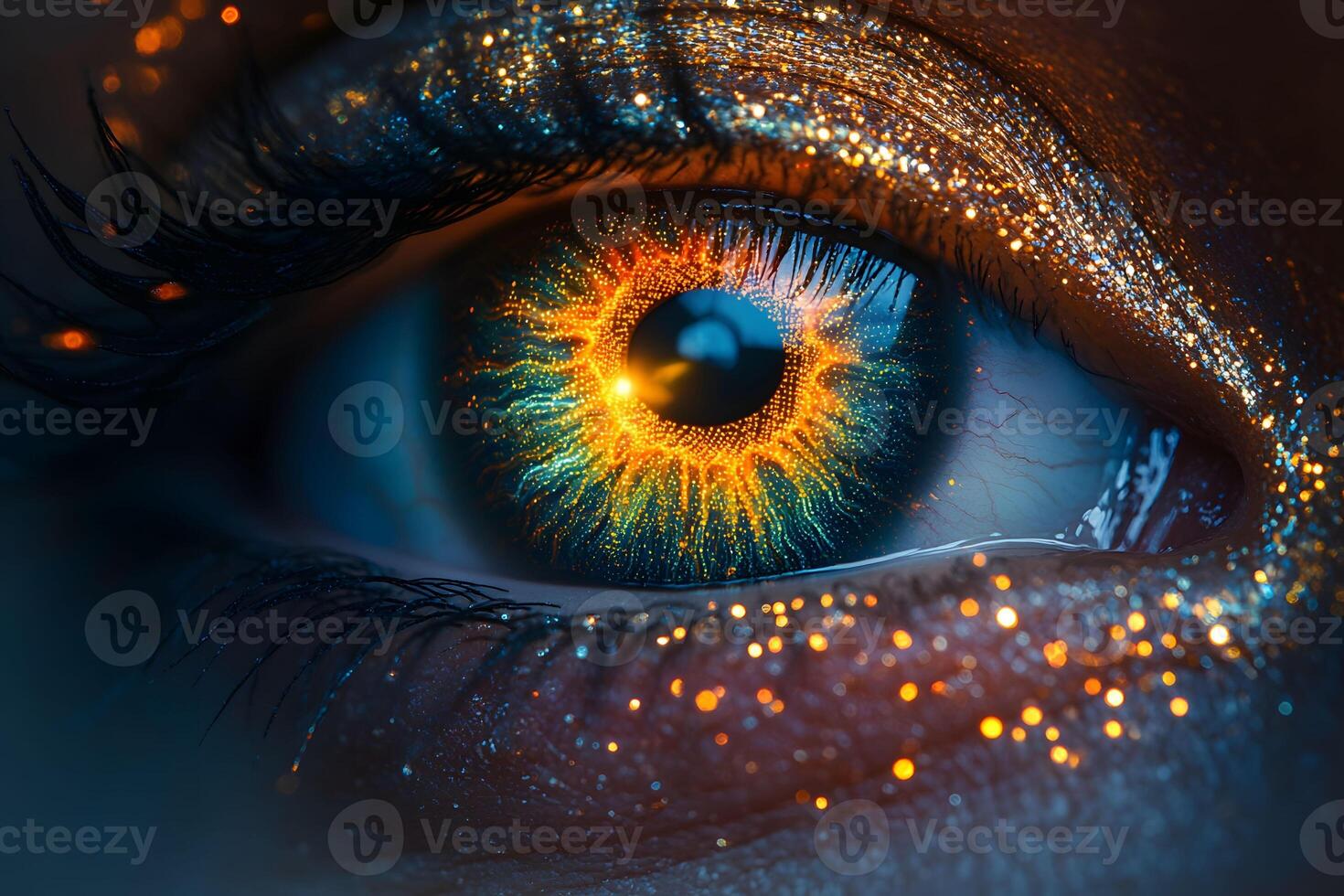 Vibrant Cosmic Eye with Glittering Details for Futuristic Design Concepts photo
