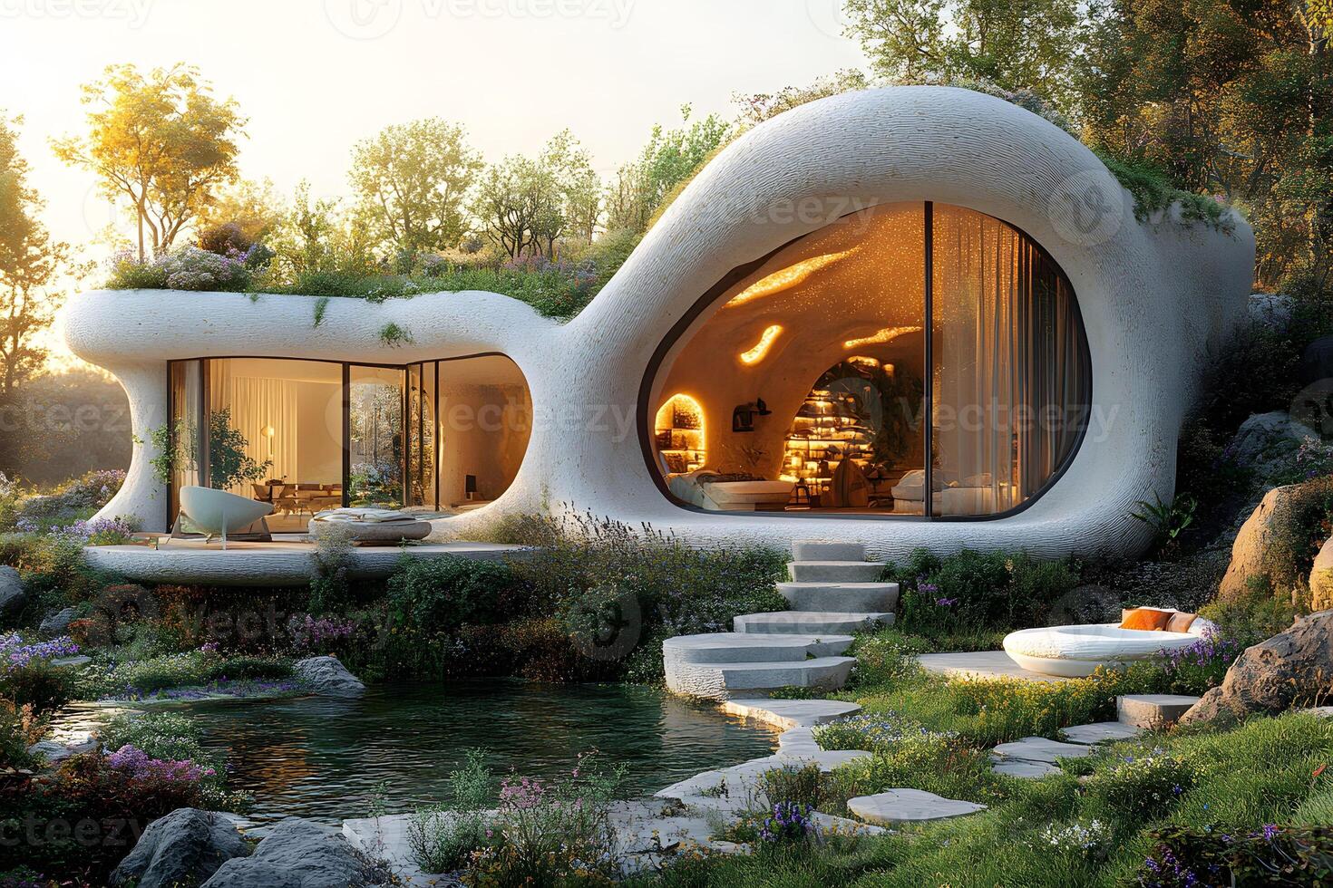 Modern Eco-Friendly Organic Architecture in Nature with Unique Design for Sustainable Living photo