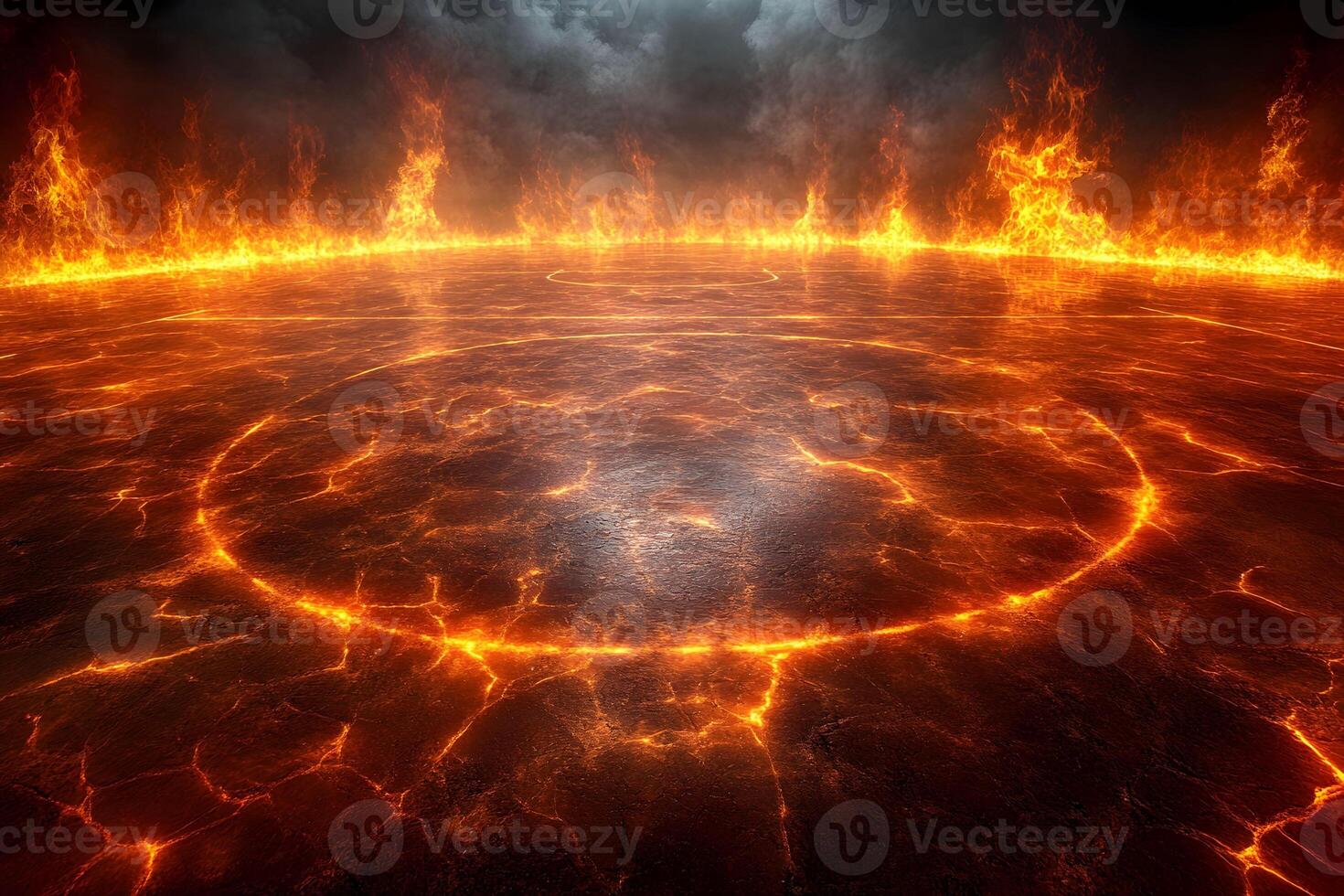 Fiery Inferno Landscape with Lava and Eerie Atmosphere for Dark Fantasy Concepts photo