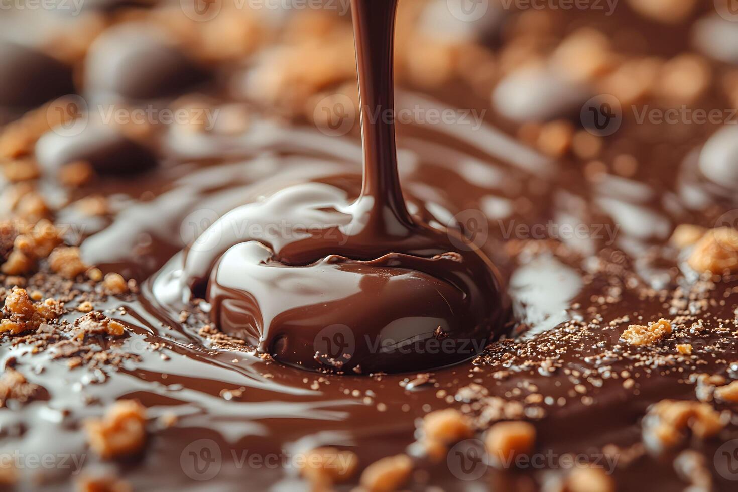 Sumptuous Chocolate Sauce Drizzling on Gourmet Dessert with Crumbled Topping photo