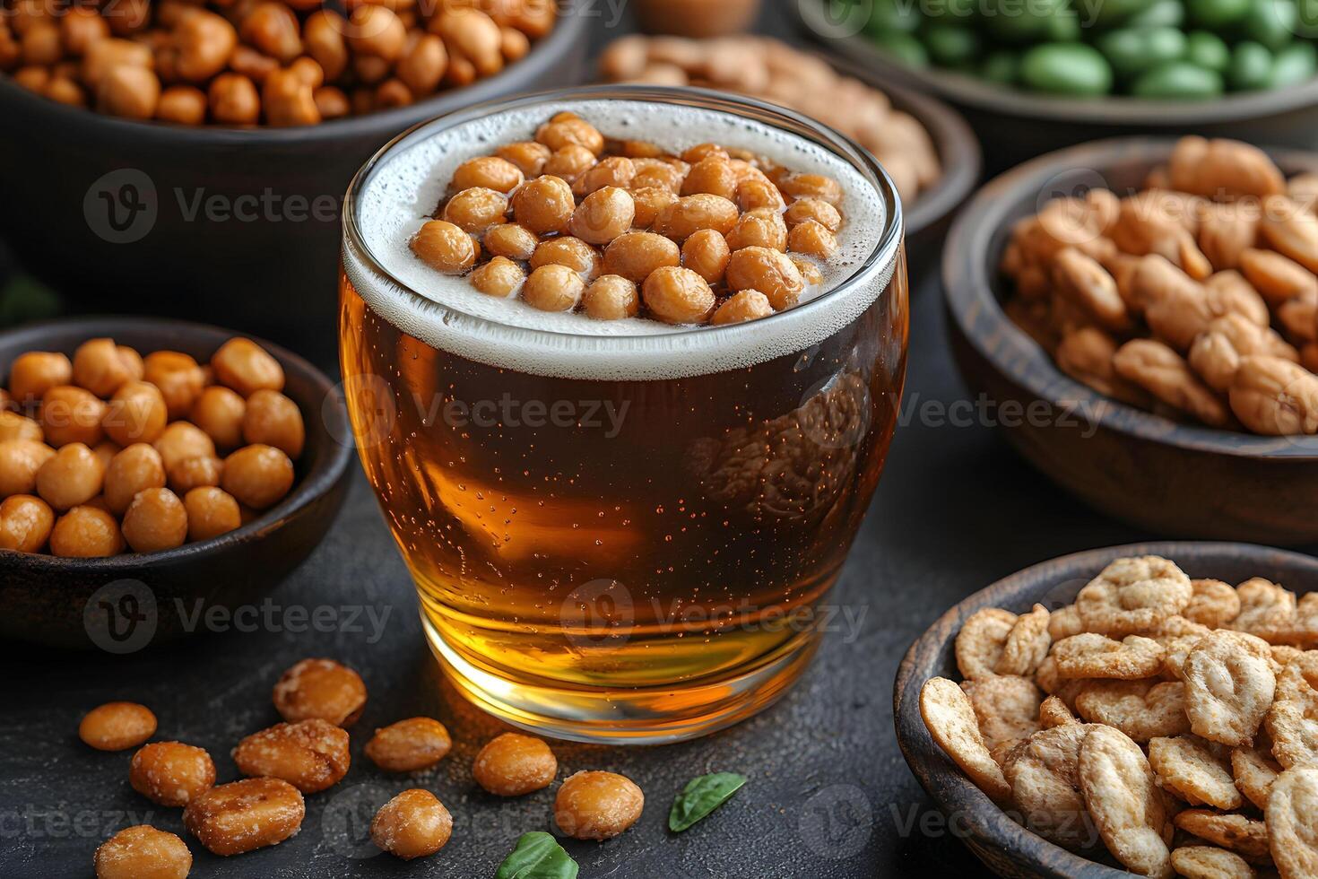 Craft Beer with Assorted Snacks Rustic Bar Setting for Relaxation and Enjoyment photo