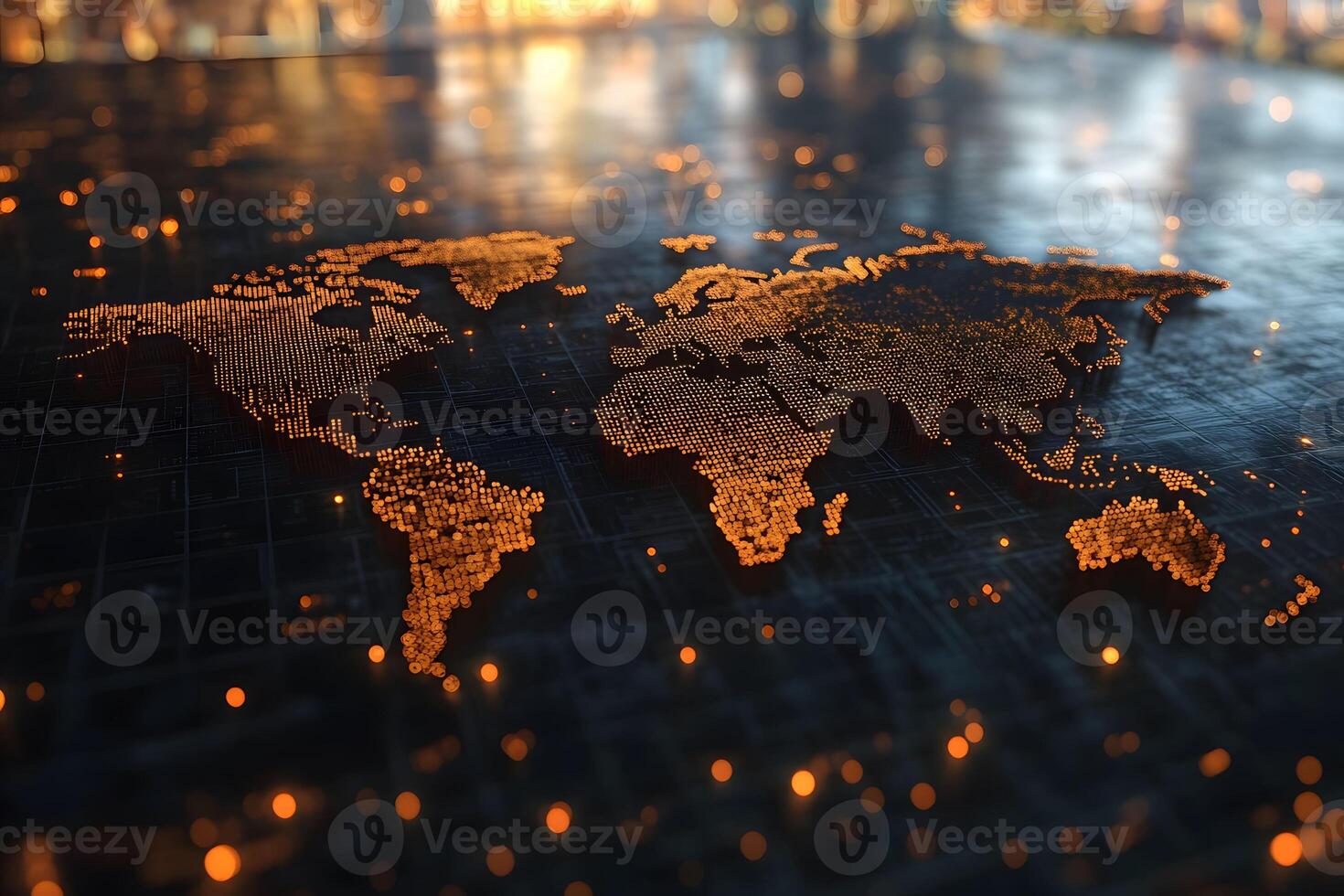 Digital World Map with Glowing Points for Global Technology Concepts and Network Design photo
