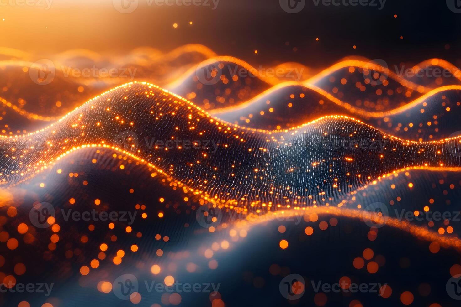 Glowing Abstract Orange Waves with Glittering Lights for Digital Design photo