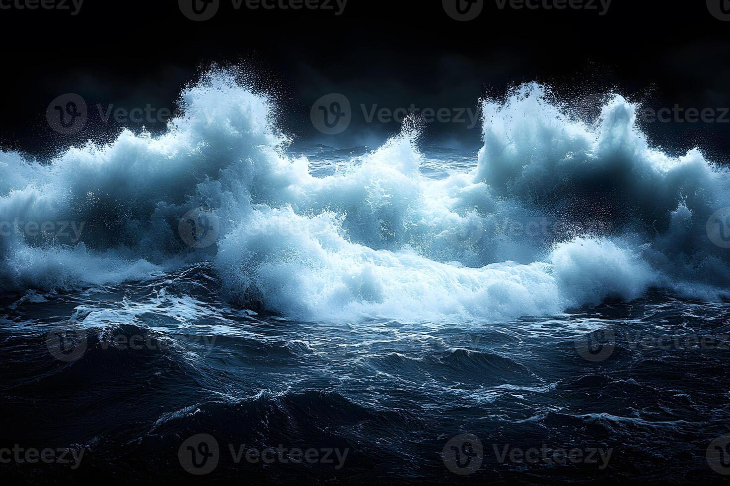 Majestic Ocean Waves Crashing in Dramatic Nighttime Seascape photo
