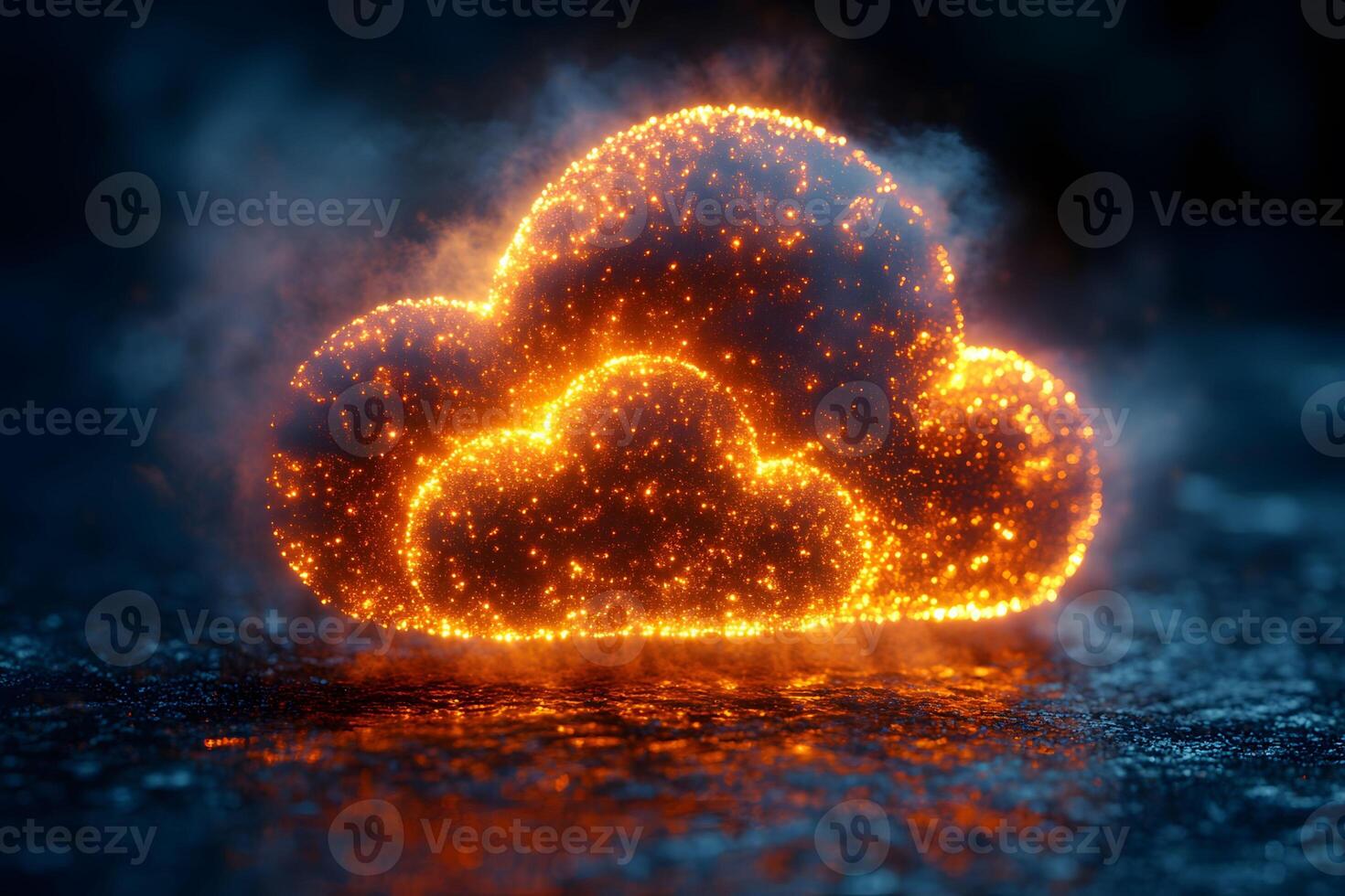 Fiery Glowing Cloud on Wet Surface - Mystical Atmosphere and Visual Effects for Creative Design photo