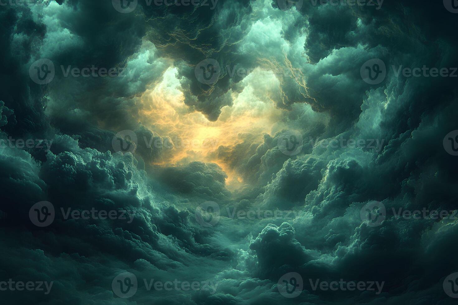 Dramatic Sky with Luminous Center - Nature's Dynamic Cloudscape for Atmospheric Design photo