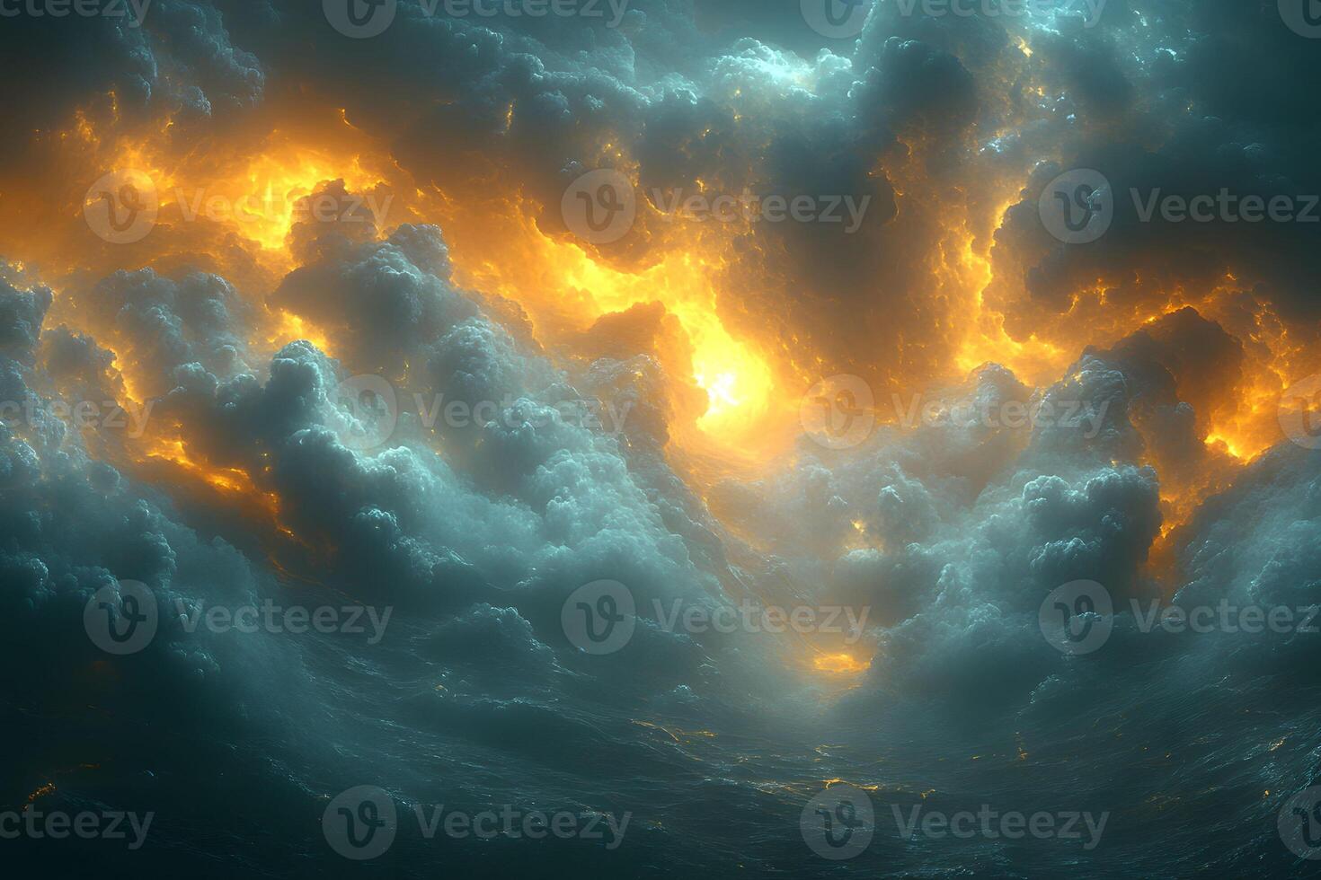 Dramatic Storm Clouds with Fiery Highlights and Turbulent Sky for Atmospheric Design photo