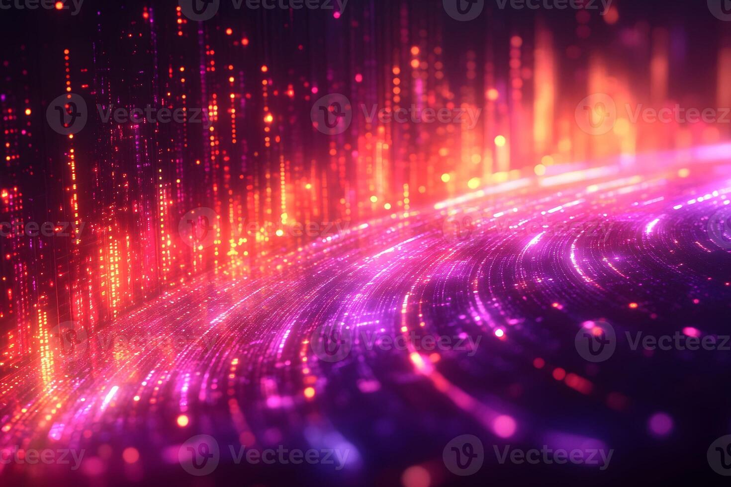Futuristic Neon Lights and Digital Wave Abstract for Technology Design photo
