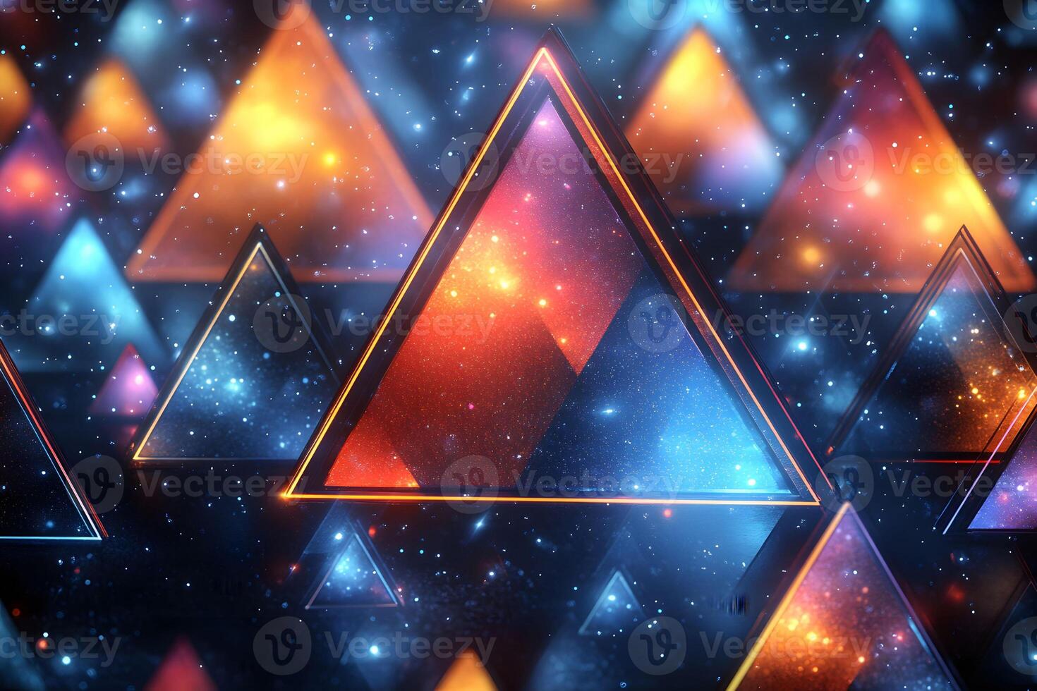 Colorful Abstract Triangles with Cosmic Background for Modern Design Projects photo