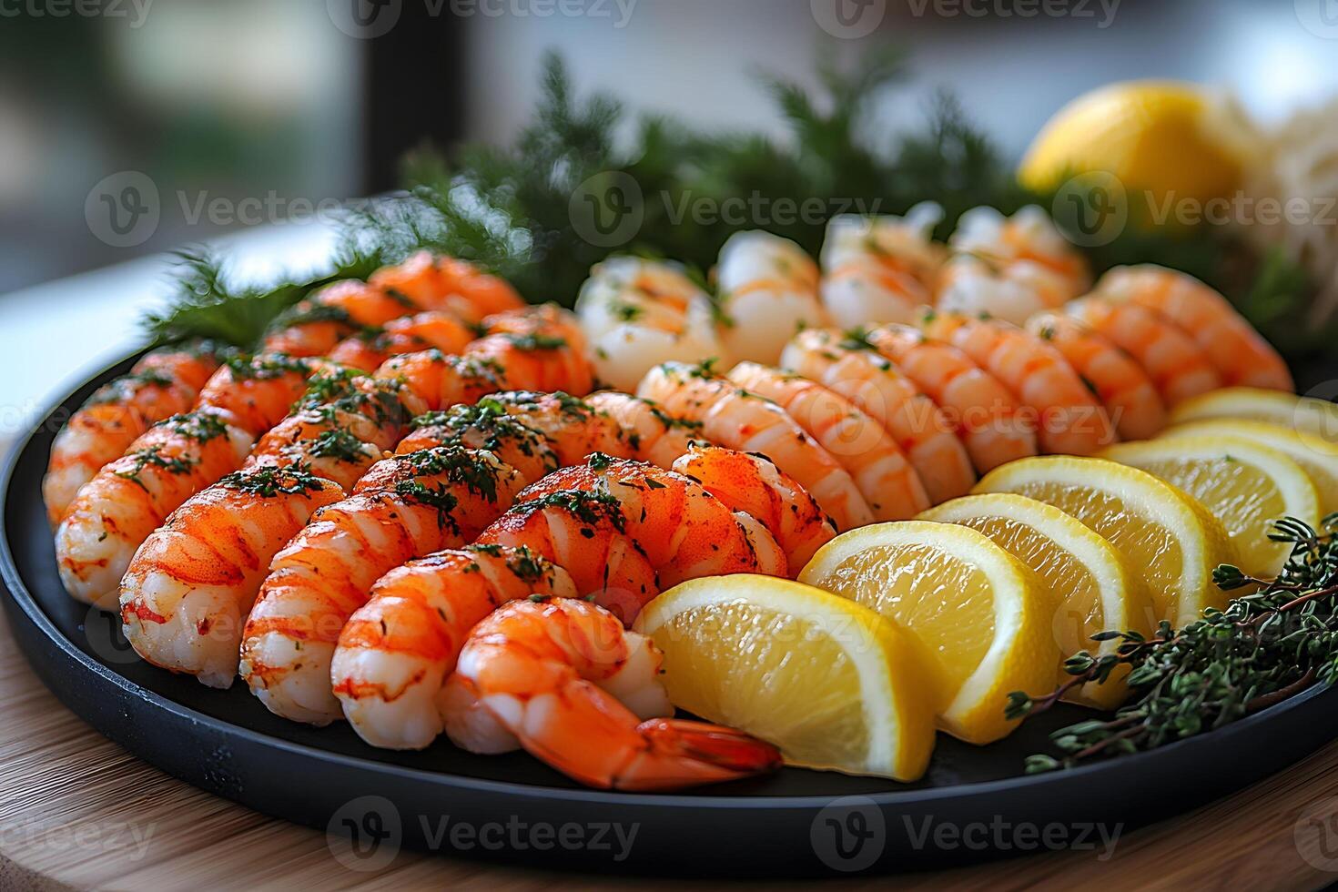 Gourmet Seafood Platter with Shrimp, Scallops, and Lemon Garnish for Fine Dining photo