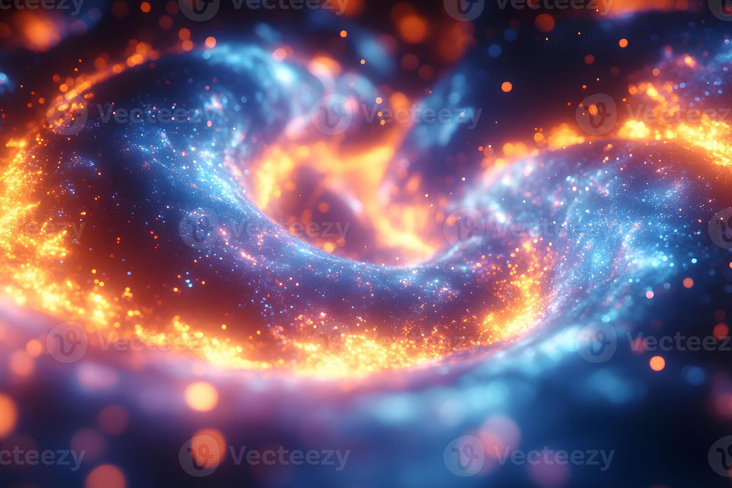 Cosmic Swirl of Vibrant Orange and Blue Particles Creating a Mystical Energy Vortex photo